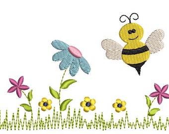 Embroidery file flower meadow bee bumblebee different sizes