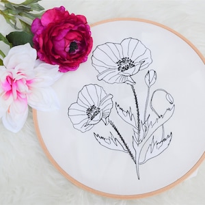 Embroidery file poppy poppy redwork 3 sizes