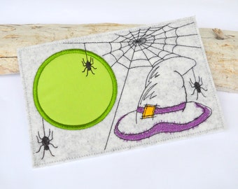 Fichier de broderie mug tapis sous-verre Halloween chapeau de sorcière 13 x 18 cm et 13 x 20 cm