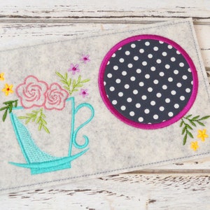 Embroidery file coaster flower cup 13 x 18 cm and 13 x 20 cm