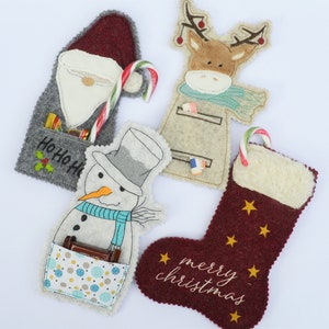 Borduurmap Kerst Kerstman sneeuwpop laarzen rendier SET van 4 ITH 13 x 18 cm