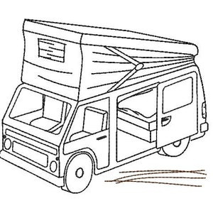 Embroidery file Camper Bus Camping Redwork 4 sizes