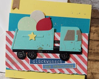 Children's birthday card, birthday card for children, car, boy