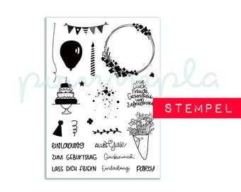 German transparent birthday stamps, clear stamps, German pompla