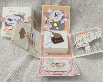 Explosion box wedding money gift wedding present handmade cream unique square