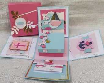 Explosion box christening money gift gift christening gift godchild girl pink rose light blue