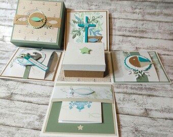 Explosion box christening gift for a boy, money gift, christening present for godchild, nautical theme