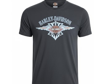 Vintage Harley-Davidson Winged Bar & Shield T-Shirt, Herren, Größe L, Schwarz, Hergestellt in den USA