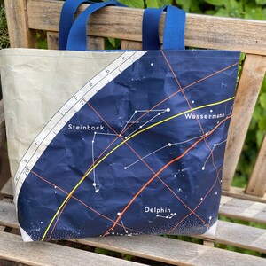 Tasche aus alter Wandkarte, Sternenbilder, Sternzeichen, Widder Fische, Steinbock, Wassermann