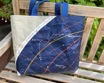 Bag made from an old wall map, constellations, zodiac signs, Aries Pisces, Capricorn, Aquarius