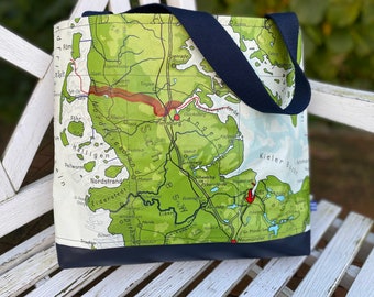 Bag made from old map, school map, Kiel, Sylt, Schleswig-Holstein, North Sea, Baltic Sea, sailors, maritime