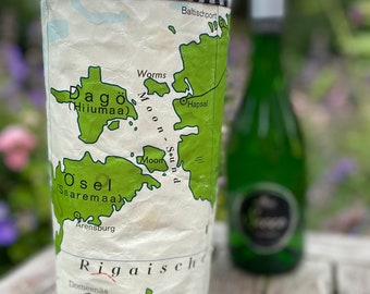 Bottle bag, bottle bag made from old wall map, Estonia, wine cooler