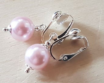 Ohrclips mit 10mm rosa Perle