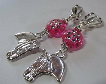 Kinderohrclips With horse's head and glitter beads pink