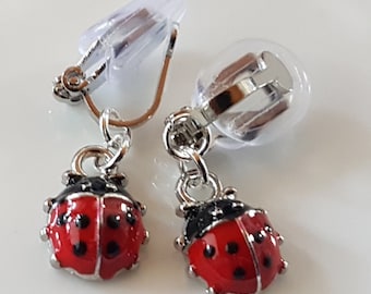 Children's ear clips with ladybugs