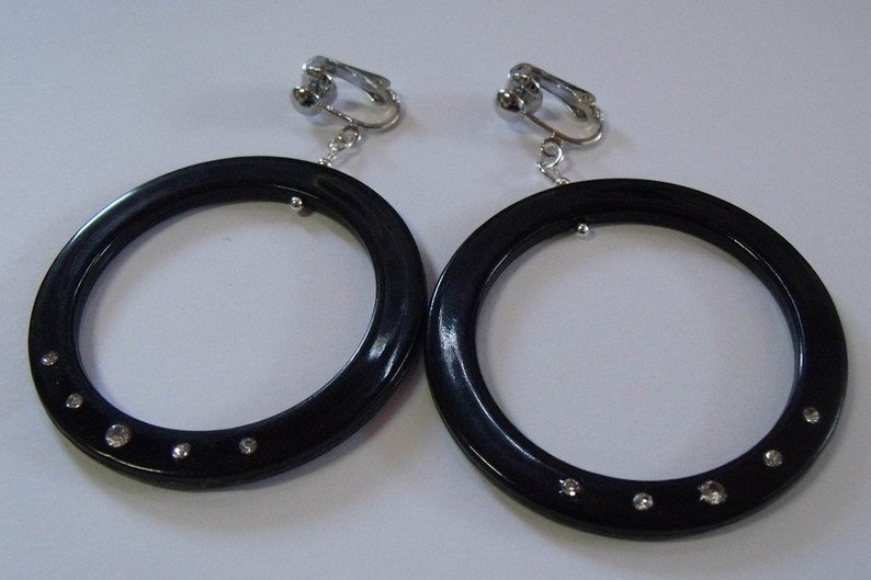 Clip Earrings Clips Earrings Black Rhinestones