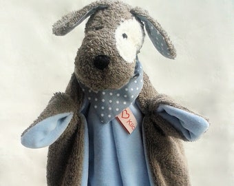 Cuddly blanket "little dog" grey/blue / dog / pacifier cloth