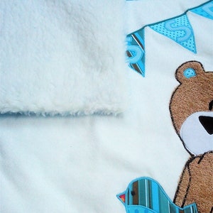 Crawling blanket Teddy with bird blue/blanket/baby blanket/teddy image 3