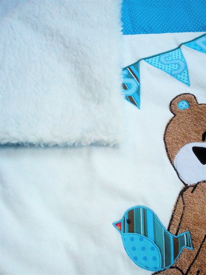 Crawling blanket Teddy with bird blue/blanket/baby blanket/teddy image 3
