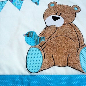 Crawling blanket Teddy with bird blue/blanket/baby blanket/teddy image 1