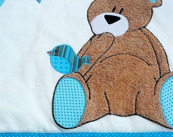 Krabbeldecke "Teddy mit Vogel" blau/ Decke/ Babydecke/ Teddy