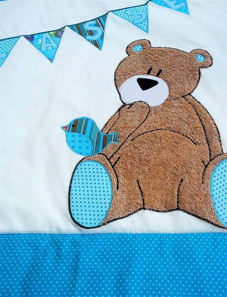 Crawling blanket Teddy with bird blue/blanket/baby blanket/teddy image 1