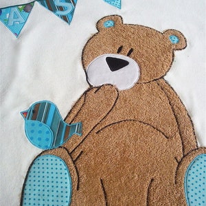 Crawling blanket Teddy with bird blue/blanket/baby blanket/teddy image 2