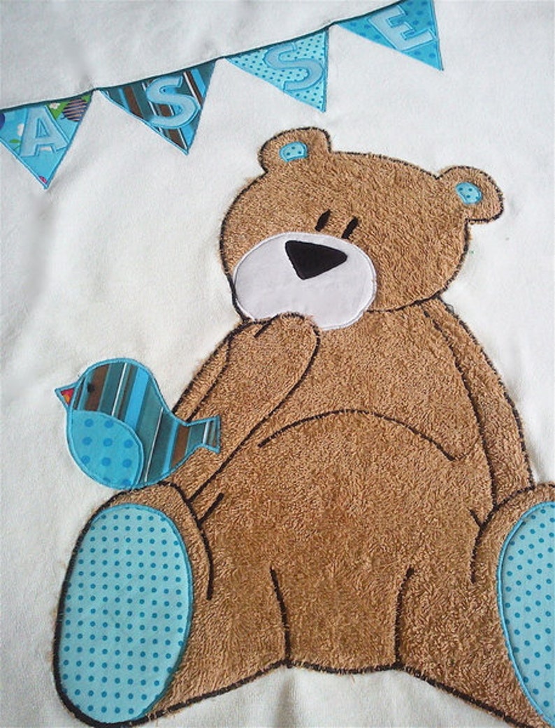 Crawling blanket Teddy with bird blue/blanket/baby blanket/teddy image 2