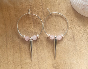 Spiritual gemstone earrings hoop earrings 925 silver with rose quartz and cone birthday gift boho vintage energetic nature decoration