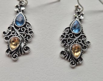 Gemstone hoop earrings, 925 sterling silver, boho vintage style decoration, love, birthday gift