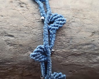 Macrame Bracelet Leaves Nature Boho Vintage Birthday Gift Silver Beads