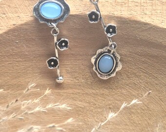 Boho drop earrings in silver, delicate style vintage birthday gift