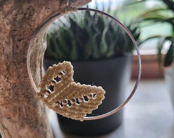 Macrame earrings hoops silver boho vintage hippie style natural