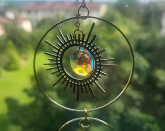 Suncatcher window decoration prism rainbow filigree yoga energy crystal sun moon birthday gift