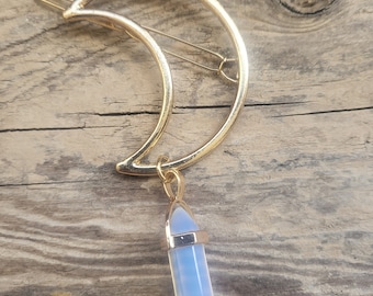 Hair clip moon with faux crystal boho vintage golden color gift birthday