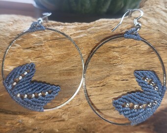 Macrame Earrings Hoops Natural Hippie Jeans Beads Boho