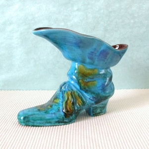 Boot shoe ceramic turquoise green ochre Carstens Tönnieshof 70s flower vase arrangement bowl West German Pottery WGP True Vintage