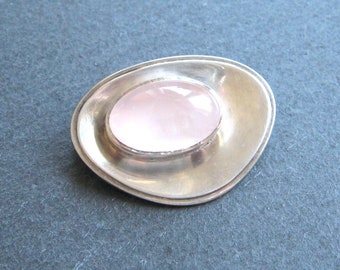 Broche 925 argent sterling rose quartz fishcountry bijoux art déco 30s broche argentée Georg Kramer