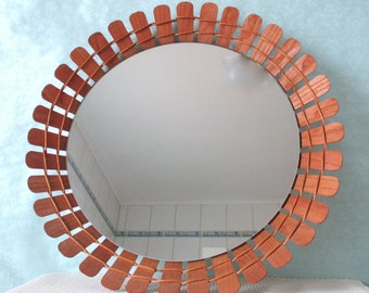 Large Teak Mirror Wicker Sunburst Mirror 60s Mid Century Scandi Style Wardrobe Mirror Decoration True Vintage