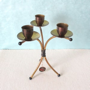 Candlestick Tripod Rockabilly pure brass 50s Fifties Vintage kidney table era VTG candle holder True Vintage contemporary design