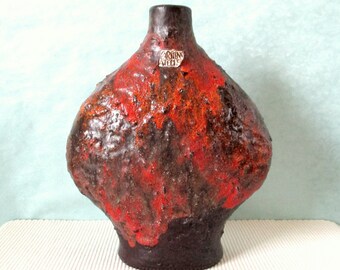 Vase Carstens Tönnieshof 0871-27 Fat Lava orange rot braun 70er Jahre Seventies Mid Century WGP West German Pottery Carstens Atelier