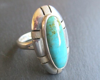 Large ring 925 sterling silver turquoise CII Mexico silver ring 60s 70s ethnic jewelry hippie style large ring size Mexico