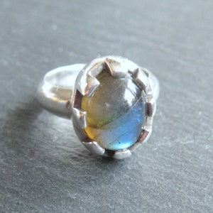 Ring 925er Sterling Silber Labradorit Mid Century Modernist 60er Jahre Silberring Damenring