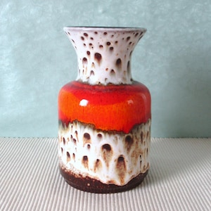 Vase Jasba N 602 1018 Fat Lava orange rot weiß braun 70er Jahre Seventies Mid Century WGP West German Pottery