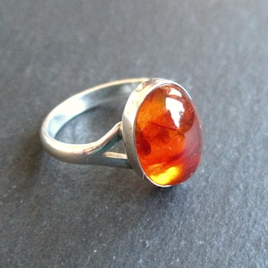 Ring N.E. From Denmark 925 Sterling Silver Amber Mid Century Modernist Danish design Scandinavia Niels Erik From dainty ring