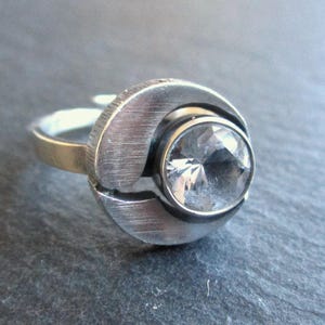 Anello Karl Laine, Finlandia, argento sterling 925, cristallo di rocca, argento modernista di metà secolo, scandinavo, anni '70