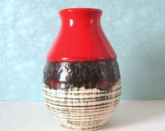 Vase Jasba 903 1120 Fat Lava rot schwarz weiß 60er Jahre 70er Jahre Sixties Mid Century WGP West German Pottery