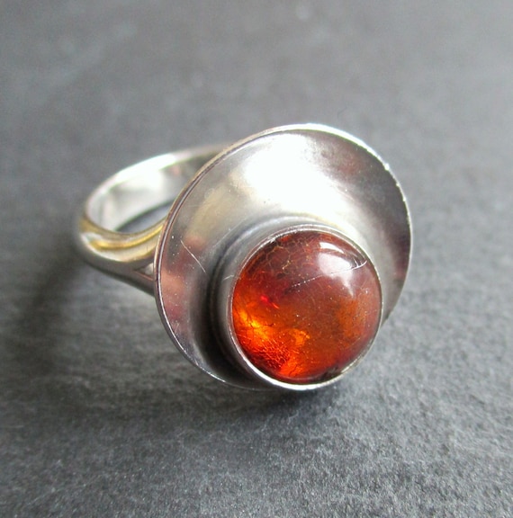 Round Amber Raised Bezel Ring Round Amber Raised Bezel Ring