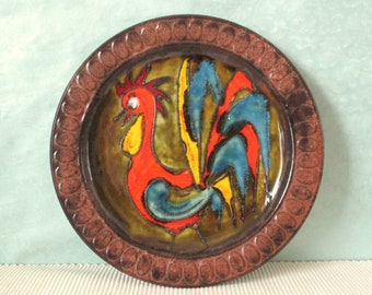 Wandteller Hahn Keramik bunt 70er Jahre Mid Century Modernist West German Pottery WGP Vogel Seventies Wanddeko Home Decor