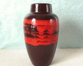 Vase Scheurich 549-21 Keramik Fat Lava burned orange braun 70er Jahre Seventies Mid Century WGP West German Pottery True Vintage